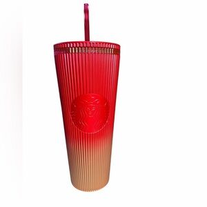 *NEW* Starbucks Red/Pink Rose Gold Gradient Metallic Pleated Tumbler